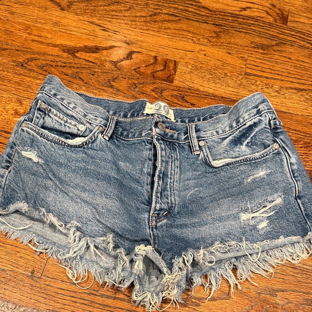 Free People Faded Distressed Denim Cutoff Shorts - Light Blue